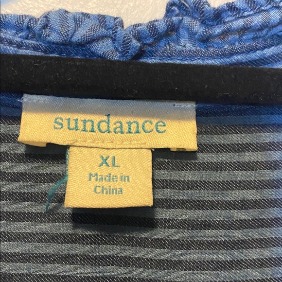 Sundance Button Up Shirt Women XL Blue Striped 100% Cotton Oversized Long Sleeve - Picture 7 of 13